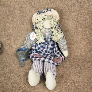 Delton Scarecrow Raggedy Ann Doll Metal Watering Can Country Farmhouse 20" Folk